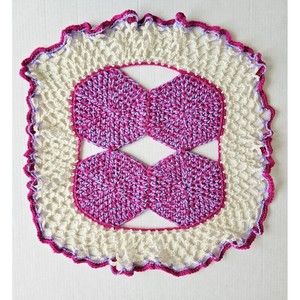 Handmade Vintage Crochet Doily Pink Purple 24" Table Dresser Top Grandmacore